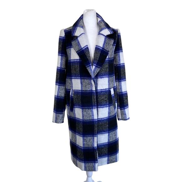 Forever 21 Sz M Longline Textured Plaid Coat Retro Duster Peacoat Relaxed Fit - Picture 3 of 16